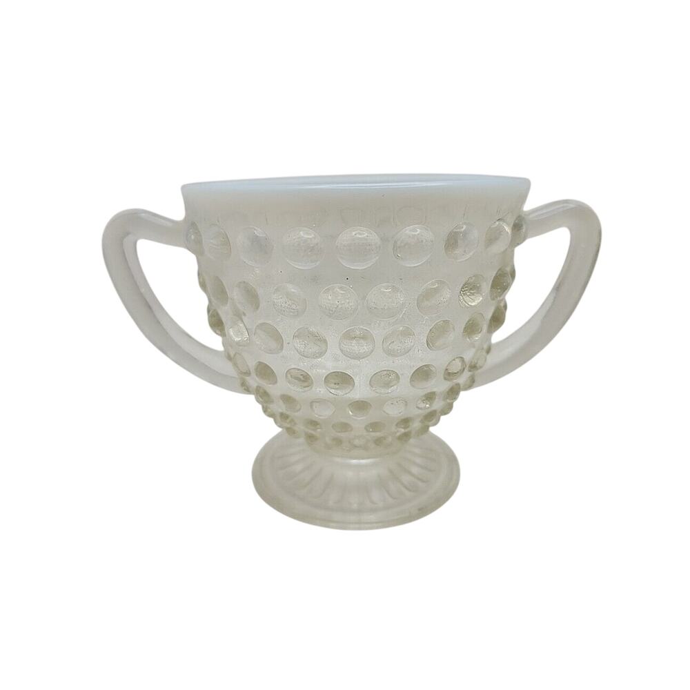 Opalescent Clear White Trim Hobnail Vintage MCM Sugar Bowl 3.25 inches